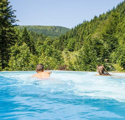 Außenpool mit Schwarzwald-Panorama des Hotel Forsthaus Auerhahn